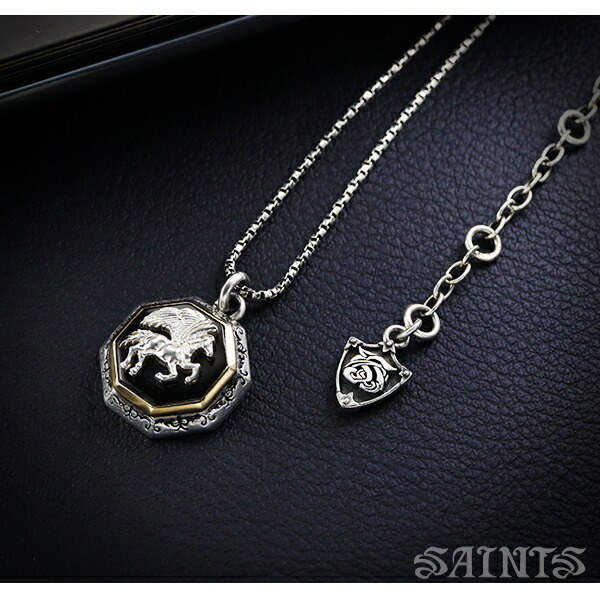 SAINTS セインツ ペガサス ネックレス チェーン付 メンズ レディース ペンダント 馬 白馬 天馬 シルバー925 メンズネックレス ブラック_4