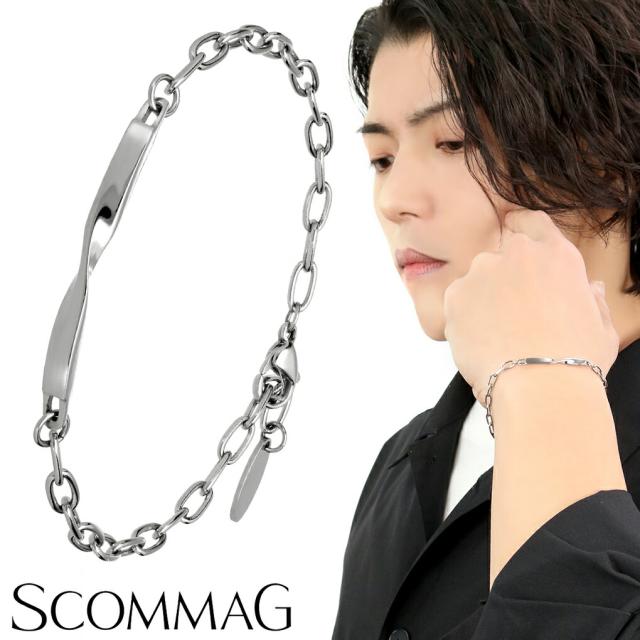 SCOMMAG ステンレス ツイスト スマート ブレスレット プレート ひねり ねじり メンズブレスレット ブレス サージカルステンレス 金属アレルギー