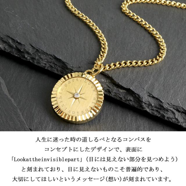 SCOMMAG ステンレス コンパス コイン ネックレス ゴールドカラー (チェーン付き) ペンダント メダル コイン メンズネックレス ジルコニア_1