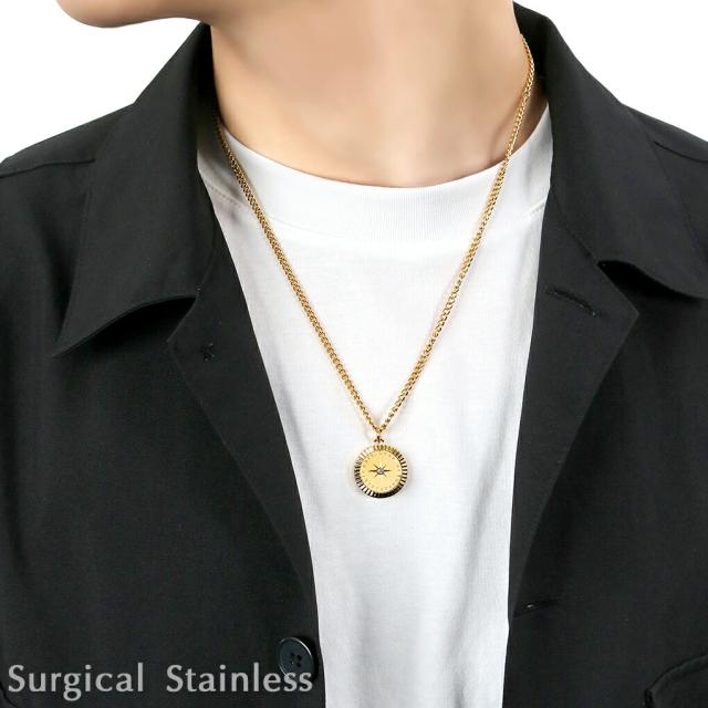 SCOMMAG ステンレス コンパス コイン ネックレス ゴールドカラー (チェーン付き) ペンダント メダル コイン メンズネックレス ジルコニア_2