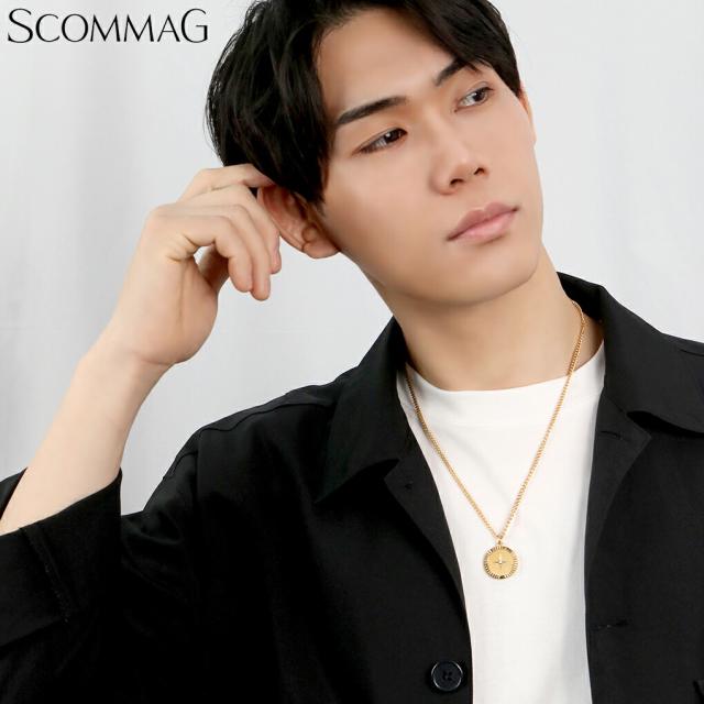 SCOMMAG ステンレス コンパス コイン ネックレス ゴールドカラー (チェーン付き) ペンダント メダル コイン メンズネックレス ジルコニア_3