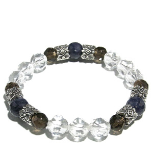 送料無料☆カットサファイア・スモーキークォーツ・カット水晶シルバーパーツ入りセミハードブレスレット(メンズL、レディースLLサイズ)の通販は