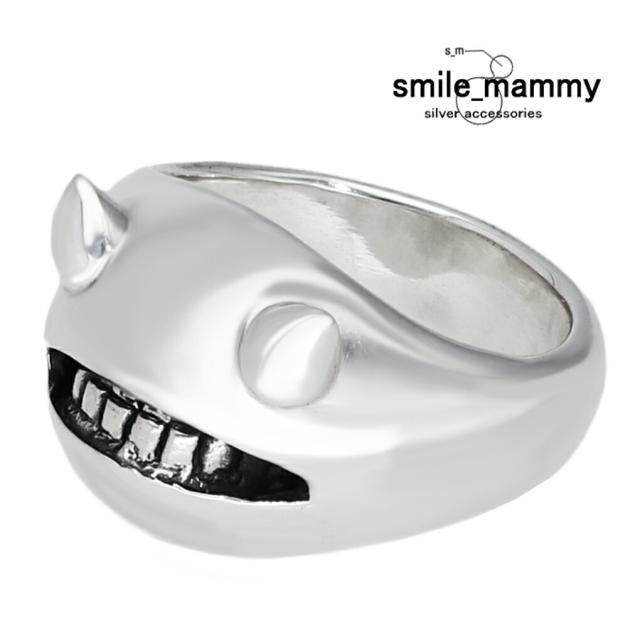 smile_mammy ツノ アンチスマイル リング 指輪 5〜18号 シルバー 925 ドームリング シグネットリング 悪魔 ガッカリ 怒り顔 不機嫌 歯 口 不気味