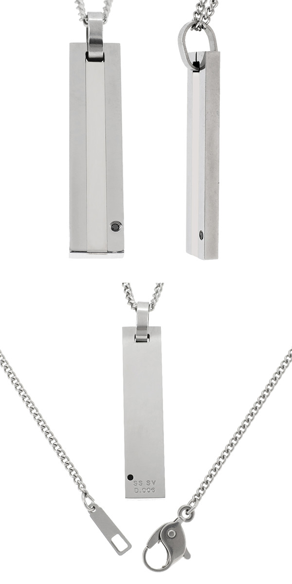 【fe-fe】ブラックダイヤモンド ステンレス シルバー プレート ネックレス (チェーン付き)