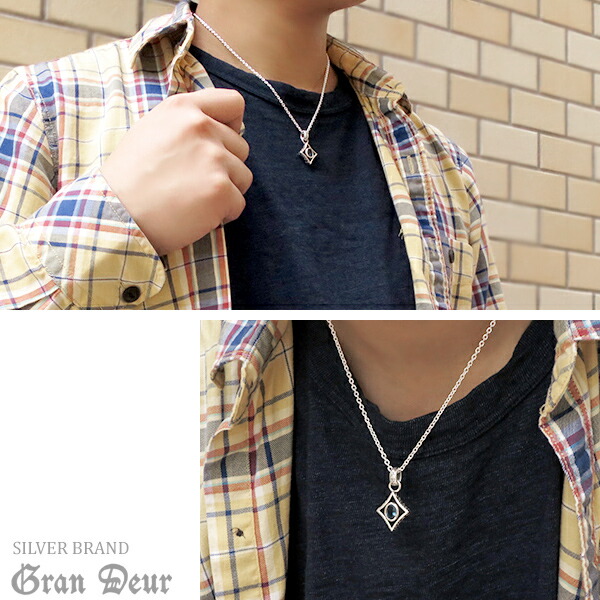 GRAN DEUR ダイヤシェイプ シルバーネックレス(チェーン付き) シルバー925 銀 ネックレス ペンダント メンズネックレス 天然石 ひし形_4