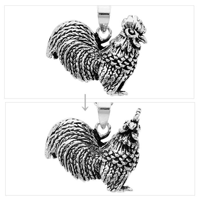 ニワトリ 立体 シルバー ネックレス ペンダント ペンダントトップ 鶏 鳥 トリ 動物 アニマル 生き物 グッズ アクセサリー 動く ギミック メンズ_2