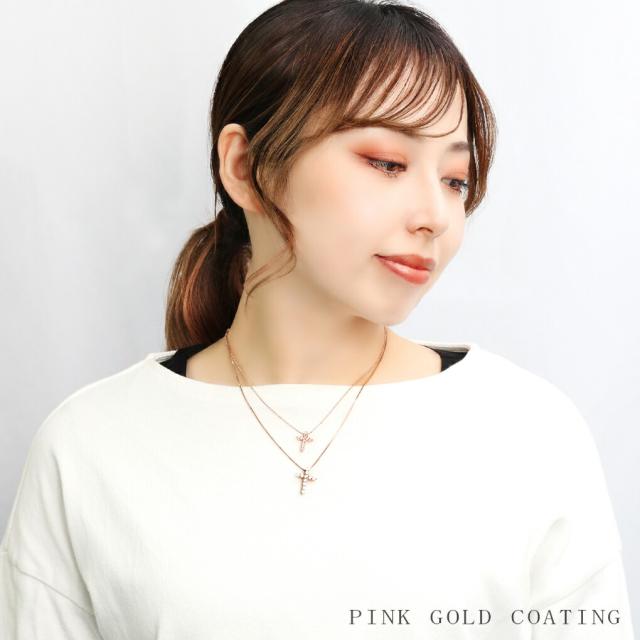 me. ツイン クロス 2連 シルバー ネックレス ペンダント ピンク レディースネックレス 十字架 二連 2連ネックレス 二連ネックレス ジルコニア_3