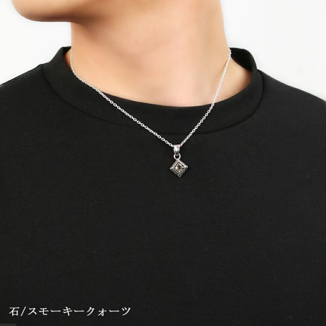 GRAN DEUR 選べる 天然石 アラベスク スクエア カット シルバー ネックレス ペンダント ペンダントトップ スモーキークォーツ シトリン 石 唐草_3