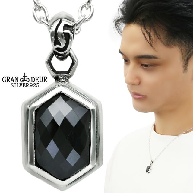 GRAN DEUR ブラックスピネル 六角形 シルバー 925 ネックレス ペンダント ペンダントトップ チャーム スピネル ヘキサゴン シンプル ブラック 黒