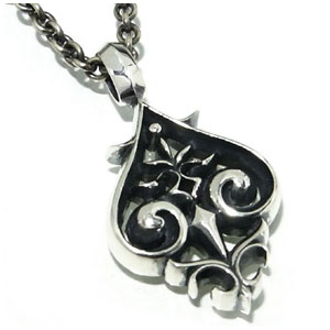 スペードアラベスク 唐草 シルバーネックレス(チェーン付ペンダントトップ ペンダントヘッド)【エムズコレクション】メンズ ネックレス ブランド msコレクション