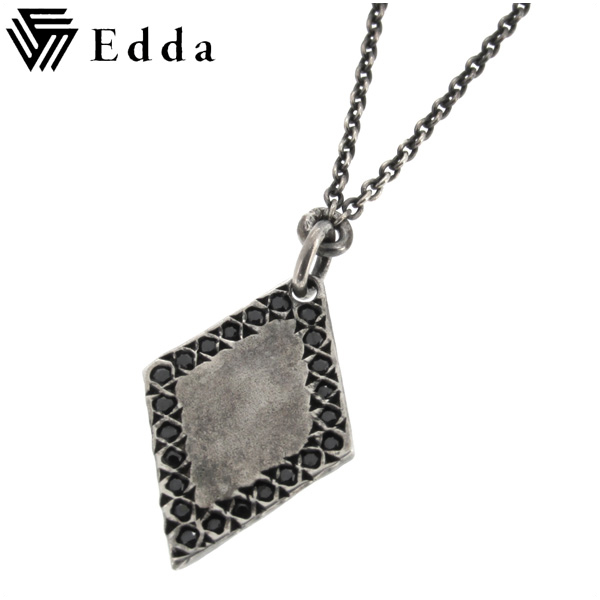 ダイヤシルエット ラフプレート ブラックジルコニア シルバーネックレス 【Edda/エッダ】 送料無料/メンズ 男性 ペンダント シンプル