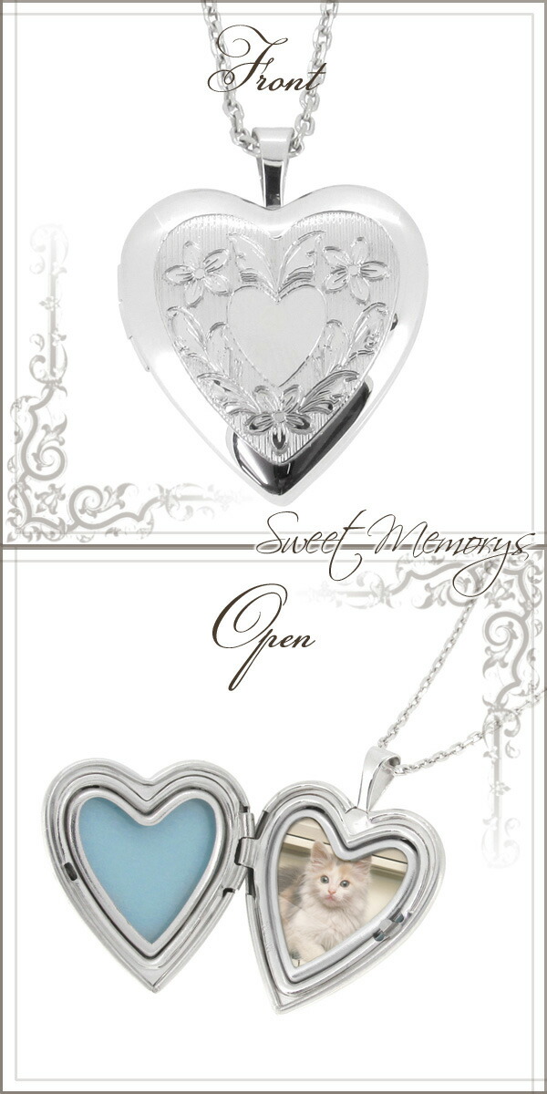 ハート型 ガーデンフラワー シルバー ロケット ネックレス