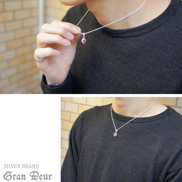 GRAN DEUR ミニ フレア ストーン シルバーネックレス チェーン付きペンダントトップ ルビー スターサファイア 地中海サンゴ ターコイズ トルコ石_4