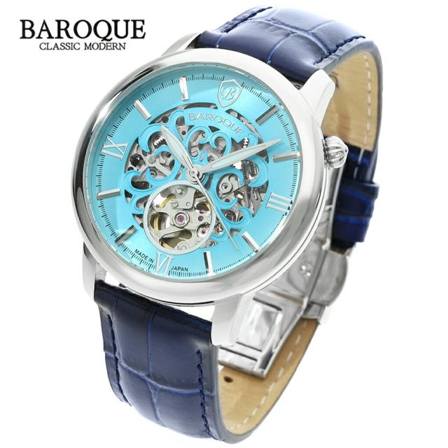BAROQUE 腕時計 BA2007 ターコイズブルー ネイビー 日本製 時計 ウォッチ 紳士 ビジネス 自動巻き 機械式 文字盤 大きい 大きめ 見やすい 防水
