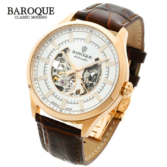 BAROQUE 腕時計 BA2005 ホワイト 日本製 時計 ウォッチ 紳士 ビジネス 自動巻き 機械式 文字盤 大きい 大きめ 見やすい 防水 メンズ腕時計 メンズの通販は