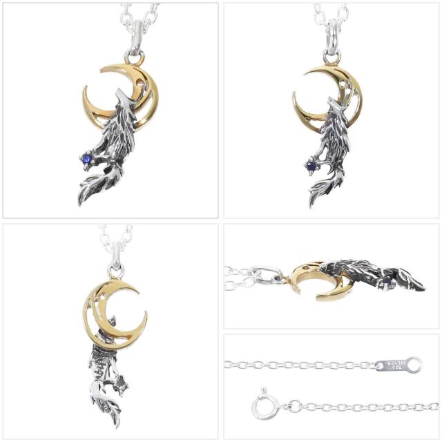 ウルフマン BRS ウルフ ムーン G シルバー ネックレス ペンダント ブランド ウルフマンBRS WOLFMAN シルバー925 狼 オオカミ 月 ムーン サファイア_4
