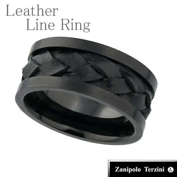 Zanipolo Terzini ブラック レザーライン ステンレスリング10mm幅 15〜23号 メンズ リング 男性用 革製指輪 皮 牛革 ザニポロ メンズの通販は 6,000円