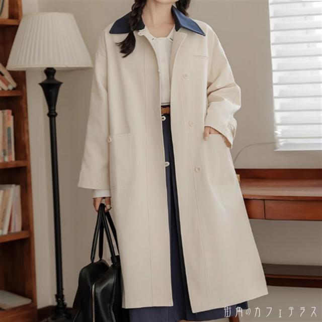 アウター コート ジャケット 羽織り チェスターコート 袖あり 長袖 Vネック Aライン フレア ロング ミモレ バイカラー 薄手生地 かわいい 大人可愛い 大人女子 こなれ感 シンプル カジュアル 大人 上品 おしゃれ お洒落 ラフ コンサバ ガーリー 無地 春 秋 20代 30代 40代の通販は