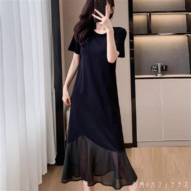 ワンピース ロングワンピ ロング マキシ 袖あり 半袖 クルーネック Aライン フレア 異素材切り替え ドッキング 透け感 シースルー 薄手生地 可愛い 大人可愛い きれいめ シンプル カジュアル シック コンサバ 華やか 大人 上品 おしゃれ お洒落 主役級 こなれ感 高見え 無地の通販は 5,980円