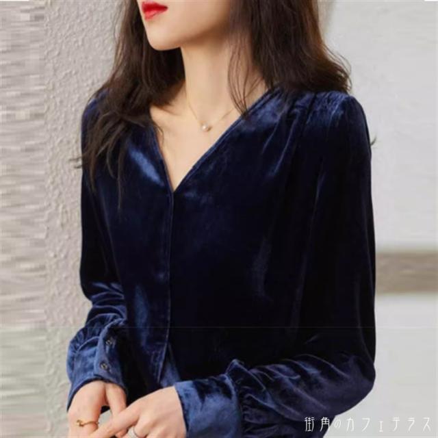 トップス 2色 ブラウス ロング丈 大きい ゆったり ゆる オーバーサイズ プラスサイズ 長袖 Vネック Aライン フレア プルオーバー ベロア かわいい 大人可愛い 大人女子 こなれ感 シンプル カジュアル 大人 上品 おしゃれ お洒落 ラフ コンサバ エレガント シック 無地 秋 冬の通販は