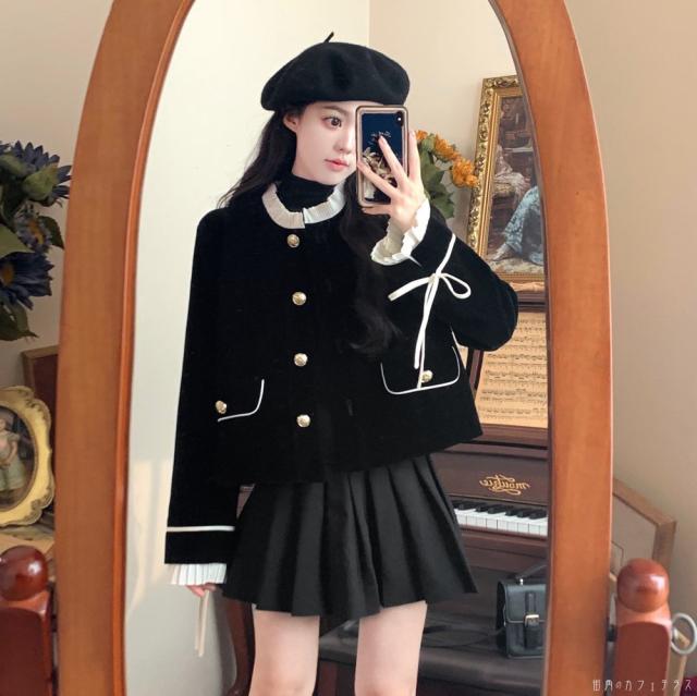 レディース アウター 羽織り ジャケット モノトーン フリル リボン スウィート シンプル カジュアル キレイめ 大人かわいい 長袖 ブラック 黒 20代 30代 40代 通勤 通学 オフィス お出掛け 女子会 お呼ばれ 秋冬の通販は 5,863円