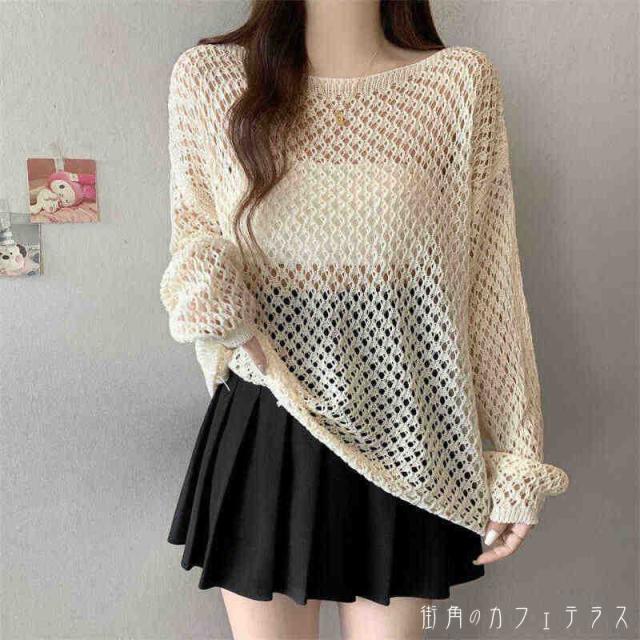 レディース トップス ニット 透け感 こなれ感 ゆったり 体型カバー 重ね着 シンプル カジュアル 抜け感 ロング丈 セクシー 長袖 ホワイト レッド ブラック 白 赤 黒 20代 30代 40代 通勤 通学 お出掛け 女子会 お呼ばれ 秋冬の通販は