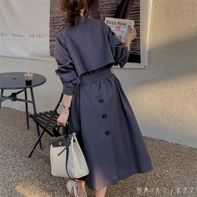 トレンチコート チェスターコート アウター 羽織り ロング 長袖 Vネック 襟付き フレア Aライン ボタン ベルト ニュアンスカラー 秋カラー くすみカラー 薄手生地 かわいい 大人可愛い 綺麗 シンプル カジュアル 大人 上品 おしゃれ お洒落 大人女子 こなれ感 エレガントの通販は