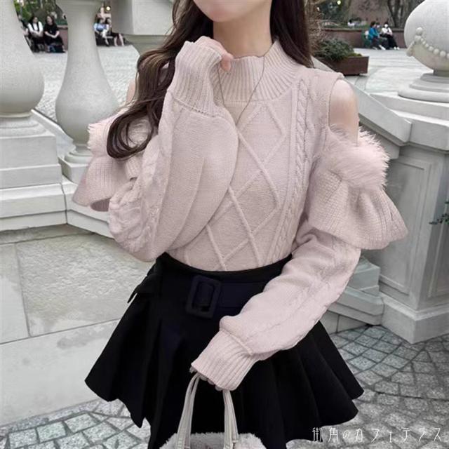 セーター トップス 4色 ロング丈 フリーサイズ カラバリ オフショルダー 長袖 ハイネック Aライン フレア プルオーバー 厚手生地 かわいい 大人可愛い 大人女子 こなれ感 シンプル カジュアル 大人 上品 おしゃれ お洒落 コンサバ フェミニン ガーリー 無地 秋 冬 20代 女性用の通販は 7,977円