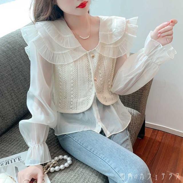 レディース トップス ブラウス キュート フェミニン フェイクレイヤード 透け感 シアー感 大人かわいい レース フリル 長袖 アイボリー 20代 30代 40代 通勤 通学 オフィス お出掛け 女子会 お呼ばれ 秋冬の通販は 5,280円