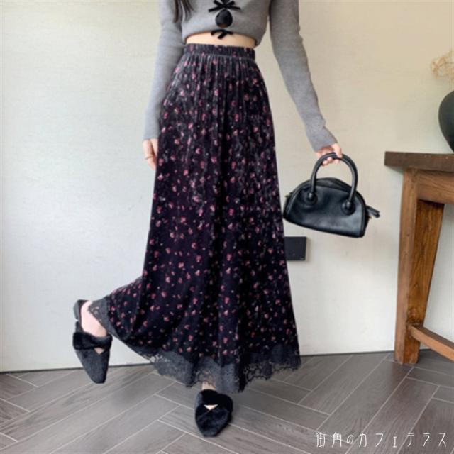 ロングスカート マキシ丈 フレア Aライン 伸縮性 ウエストゴム 厚手 ベロア レース かわいい 大人可愛い きれいめ カジュアル 大人 上品 おしゃれ お洒落 レトロ こなれ感 コンサバ系 ラフ とろみ感 抜け感 レディライク ガーリー フェミニン 花柄 秋 冬 誕生日会 20代 30代の通販は ロングスカート マキシ丈 フレア Aライン 伸縮性 ウエストゴム 厚手 ベロア レース かわいい 大人可愛い きれいめ カジュアル 大人 上品 おしゃれ お洒落 レトロ こなれ感 コンサバ系 ラフ とろみ感 抜け感 レディライク ガーリー フェミニン 花柄 秋 冬 誕生日会 20代 30代の通販は