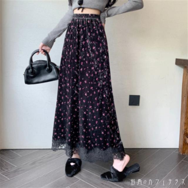 ロングスカート マキシ丈 フレア Aライン 伸縮性 ウエストゴム 厚手 ベロア レース かわいい 大人可愛い きれいめ カジュアル 大人 上品 おしゃれ お洒落 レトロ こなれ感 コンサバ系 ラフ とろみ感 抜け感 レディライク ガーリー フェミニン 花柄 秋 冬 誕生日会 20代 30代の通販は ロングスカート マキシ丈 フレア Aライン 伸縮性 ウエストゴム 厚手 ベロア レース かわいい 大人可愛い きれいめ カジュアル 大人 上品 おしゃれ お洒落 レトロ こなれ感 コンサバ系 ラフ とろみ感 抜け感 レディライク ガーリー フェミニン 花柄 秋 冬 誕生日会 20代 30代の通販は