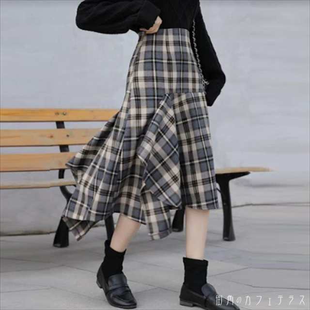 ロングスカート スカート アシンメトリー ロング ロング丈 ミモレ丈 フレア Aライン シンプル かわいい 大人可愛い きれいめ カジュアル 大人 上品 おしゃれ お洒落 レトロ こなれ感 コンサバ系 ラフ 抜け感 チェック柄 秋 30代 40代 レディース 女性用 ママ ママ服の通販は