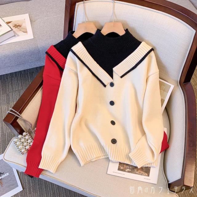 レディース トップス ニット アシンメトリー カラー切り替え 重ね着風 上品 シンプル キレイめ 大人かわいい キュート 長袖 レッド ホワイト ベージュ 赤 白 20代 30代 40代 通勤 通学 オフィス お出掛け 女子会 お呼ばれ 秋冬の通販は 5,280円