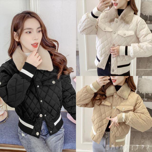 アウター ショートコート ジャケット 羽織り 3色 ダウンジャケット キルティングジャケット ショート ショート丈 袖あり 長袖 Vネック ファー ボア かわいい 大人可愛い 綺麗 シンプル カジュアル 大人 おしゃれ お洒落 大人女子 こなれ感 コンサバ 定番アイテム 体型カバーの通販は