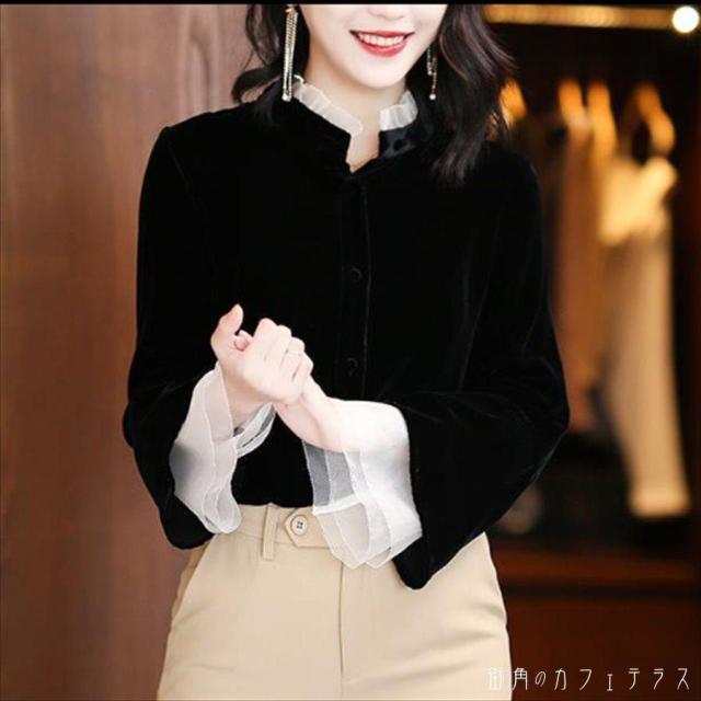 トップス ブラウス セーター 萌え袖 袖あり 長袖 フレア袖 フレアスリーブ クルーネック プルオーバー 異素材切り替え ドッキング ベロア かわいい 大人可愛い 大人女子 こなれ感 シンプル カジュアル 大人 上品 おしゃれ お洒落 コンサバ エレガント 無地 冬 30代 40代の通販は 4,858円