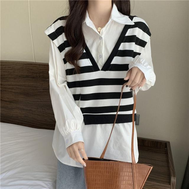 レディース トップス ブラウス 重ね着風 ドッキング アシンメトリー シンプル カジュアル ゆったり 体型カバー 抜け感 長袖 モノトーン 白 黒 ホワイト ブラック 20代 30代 40代 通勤 通学 お出掛け 女子会 お呼ばれ 秋冬の通販は