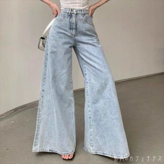 ガウチョパンツ デニムパンツ パンツ ボトムス ガウチョ ロング マキシ ポケット ハイウエスト 薄手生地 かわいい 大人可愛い 大人女子 綺麗 シンプル カジュアル おしゃれ お洒落 こなれ感 ラフ コンサバ 着痩せ 無地 夏 20代 30代 40代 レディース 女性用 ママ服 お出かけの通販は