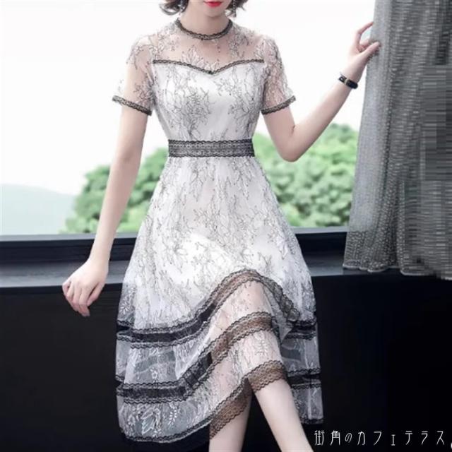 ロングドレス ドレス 衣装 ワンピース パーティドレス ロング ミモレ 袖あり 半袖 クルーネック Aライン フレア レース 透け感 シースルー 薄手生地 エレガント 上品 可愛い きれいめ シンプル カジュアル シック コンサバ 華やか おしゃれ お洒落 主役級 こなれ感 高見えの通販は 5,502円