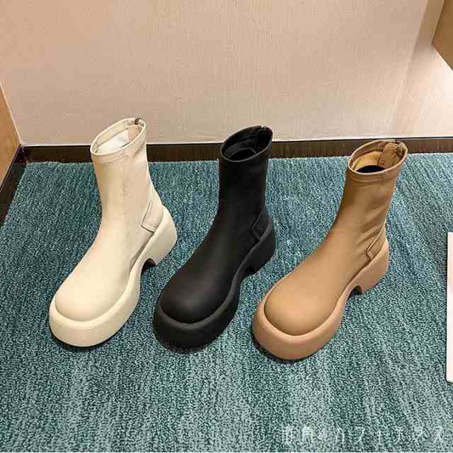 厚底 ストレッチブーツ チャンキーヒール ミドル丈 ブーツ 靴 シューズ レディース ミドルブーツ ショートブーツ スクエアトゥ ヒール ヒールブーツ 太ヒール 安定感 歩きやすい 大人 カジュアル モード系 韓国 お出かけ 食事会 女子会 人気 大人 韓国 秋冬 20代 30代 40代 黒の通販は