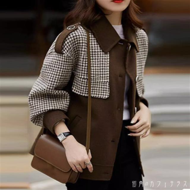 アウター 2色 ジャケット 羽織り 袖あり 長袖 Vネック フレア Aライン バイカラー プリント切り換え 厚手生地 かわいい 大人可愛い 綺麗 シンプル カジュアル 大人 上品 おしゃれ お洒落 大人女子 こなれ感 コンサバ 定番アイテム 体型カバー 無地 千鳥格子 秋 30代 40代の通販は 5,933円