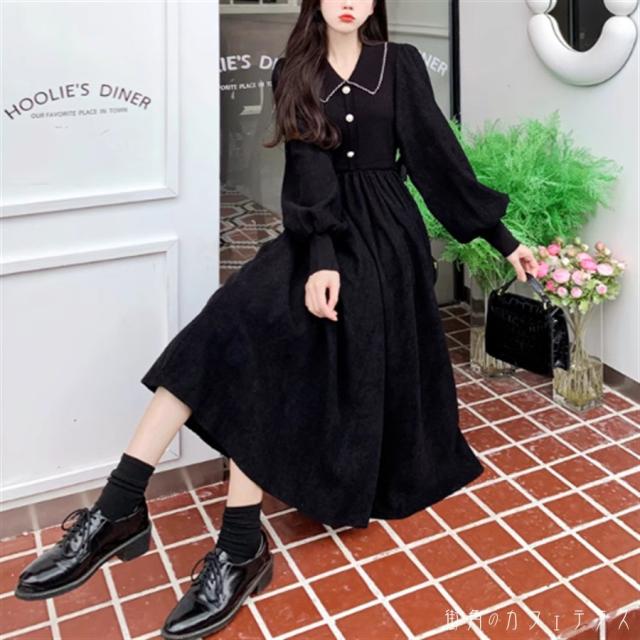 ドレス ロングドレスvえり付き ロング ミモレ 袖あり 長袖 ランタンスリーブ Vネック Aライン フレア バイカラー ボタン エレガント 可愛い 大人可愛い きれいめ シンプル カジュアル シック コンサバ 華やか 大人 上品 おしゃれ お洒落 こなれ感 高見え 高級感 フェミニン 秋の通販は 5,443円