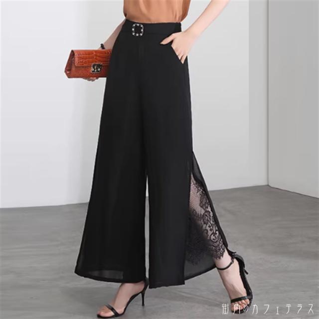 パンツ ボトム垢抜け ボトム ガウチョパンツ フレア Aライン 透け感 シースルー ガウチョ ロング マキシ レース 装飾 ハイウエスト 薄手生地 かわいい 大人可愛い 大人女子 綺麗 シンプル カジュアル 大人 上品 おしゃれ お洒落 エレガント コンサバ 着痩せ レディライク 無地の通販は 4,858円