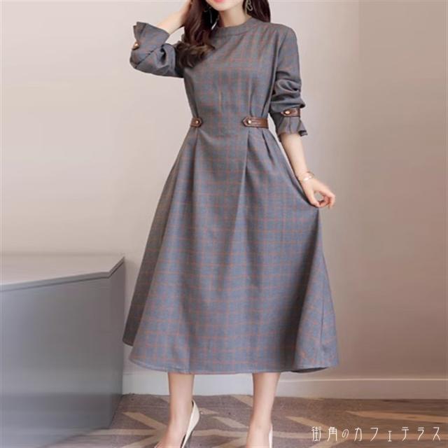 ドレス ロングドレス ロング ミモレ 袖あり 長袖 クルーネック Aライン フレア ドッキング 異素材切り替え 厚手生地 ファスナー ポケット スタッズ エレガント 可愛い 大人可愛い きれいめ シンプル カジュアル シック コンサバ 華やか 大人 上品 おしゃれ お洒落 こなれ感の通販は 8,480円