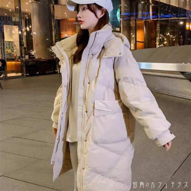 アウター ジャケット 3色 羽織り ダウンジャケット キルティングジャケット 萌え袖 袖あり 長袖 ハイネック フード付き Vネック Aライン フレア ロング ミモレ ポケット 厚手生地 あったか かわいい 大人可愛い 大人女子 こなれ感 シンプル カジュアル 大人 おしゃれ お洒落の通販は 5,638円