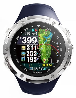 (中古品) Shot Navi W1 Evolve(ショットナビ) ネイビー×シルバー GPSゴルフナビ ゴルフ距離計 競技利用OK 高低差 フェアウェイナビ グリーンビュー 海外コース対応