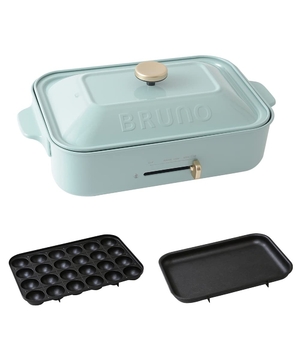(中古品) BRUNO ブルーノ コンパクトホットプレート 本体 プレート2種(たこ焼き 平面) ブルーグレー Blue gray おしゃれ かわいい これ1台 蓋 ふた付き 1200w 温度調節 洗いやすい 1人 2人 3人用 小型 小さいサイズ 少人数用 ひとり暮らしにも BOE021-BOE021-BGY