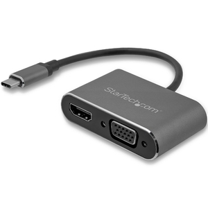 (中古品) StarTech.com USB-C - VGA/HDMI変換ディスプレイアダプタ 2-in-1 USB Type-Cマルチアダプター 4K/30Hz アルミケース スペースグレー CDP2HDVGA