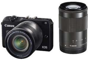 (中古品) Canon ミラーレス一眼カメラ EOS M2 ダブルズームキット (ブラック) EF-M18-55mm F3.5-5.6 IS STM EF-M55-200mm F4.5-6.3 IS STM付属 EOSM2BK-WZOOMKIT
