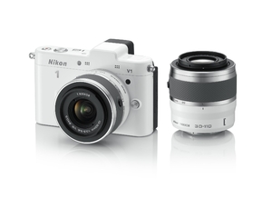 (中古品) Nikon ミラーレス一眼カメラ Nikon 1 (ニコンワン) V1 (ブイワン) ダブルズームキット ホワイト N1 V1WZ WH