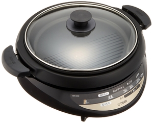 (中古品) タイガー グリル鍋 3.7L プレート 2枚 タイプ 深鍋 焼肉 プレート 蒸し台 蓋 付き ブラウン CQG-B200-T